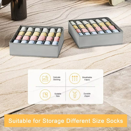 2Pack-48-Compartment Fabric Socks & Underwear Organizers